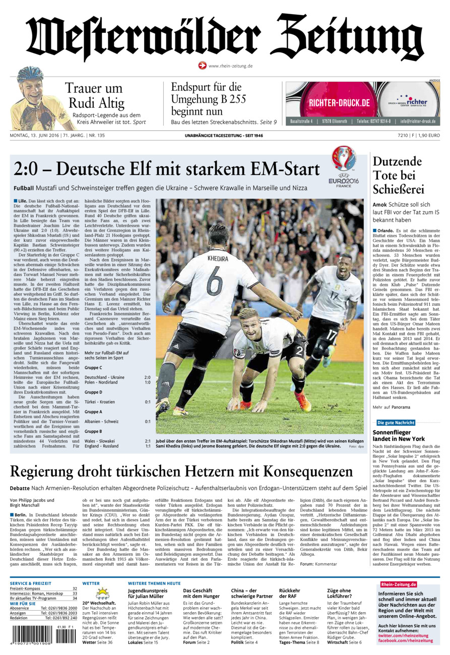 Westerwälder Zeitung vom Montag, 13.06.2016