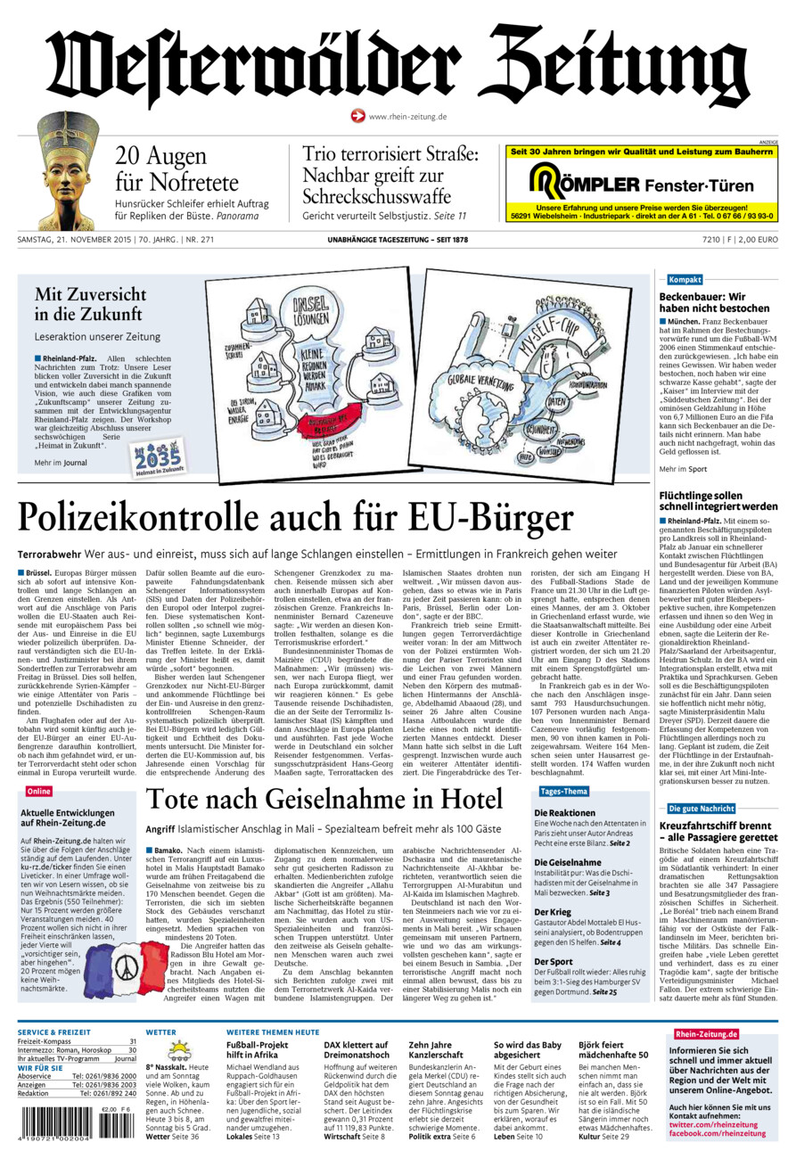 Westerwälder Zeitung vom Samstag, 21.11.2015
