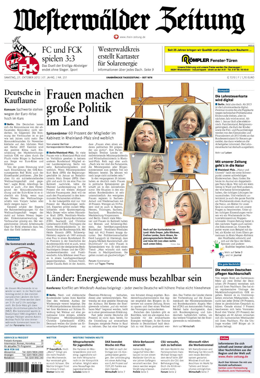 Westerwälder Zeitung vom Samstag, 27.10.2012