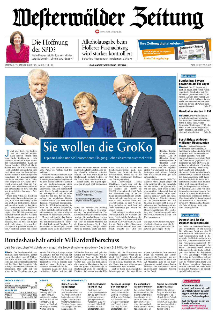 Westerwälder Zeitung vom Samstag, 13.01.2018