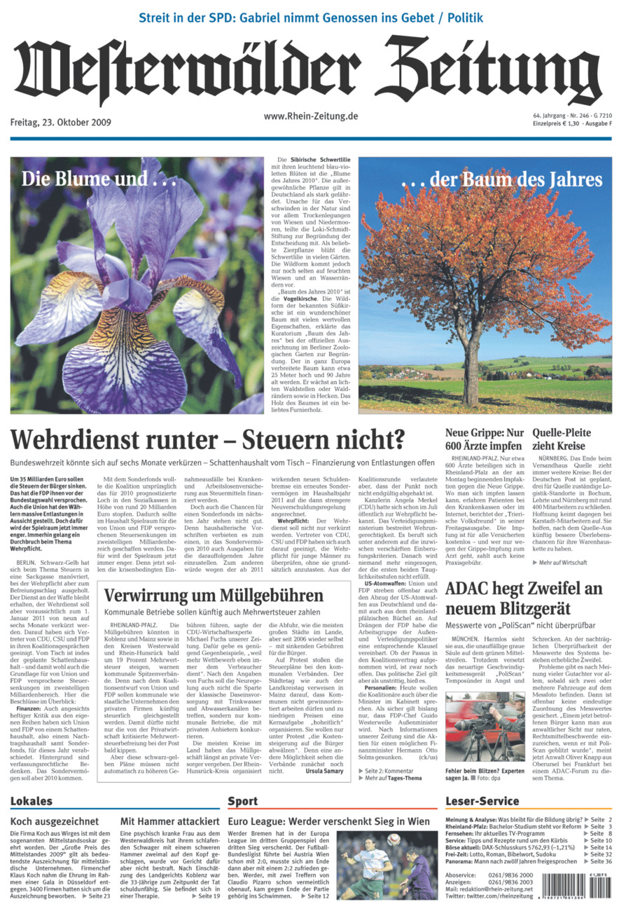 Westerwälder Zeitung vom Freitag, 23.10.2009