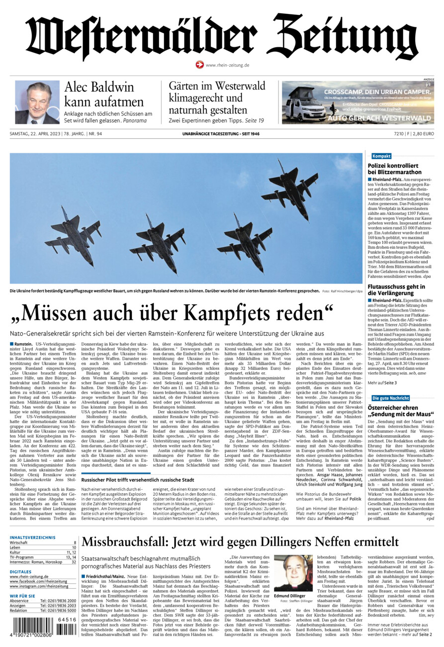 Westerwälder Zeitung vom Samstag, 22.04.2023