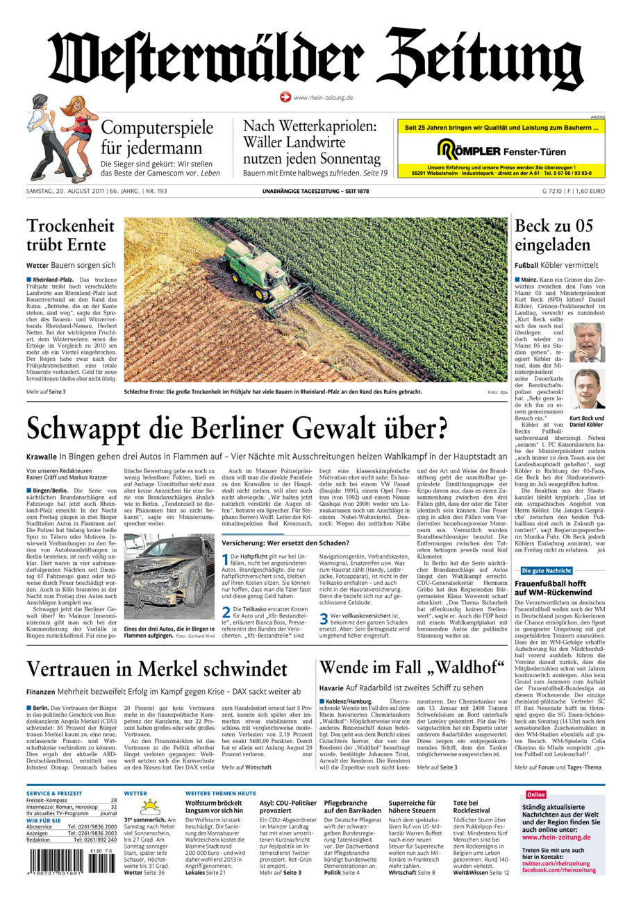 Westerwälder Zeitung vom Samstag, 20.08.2011