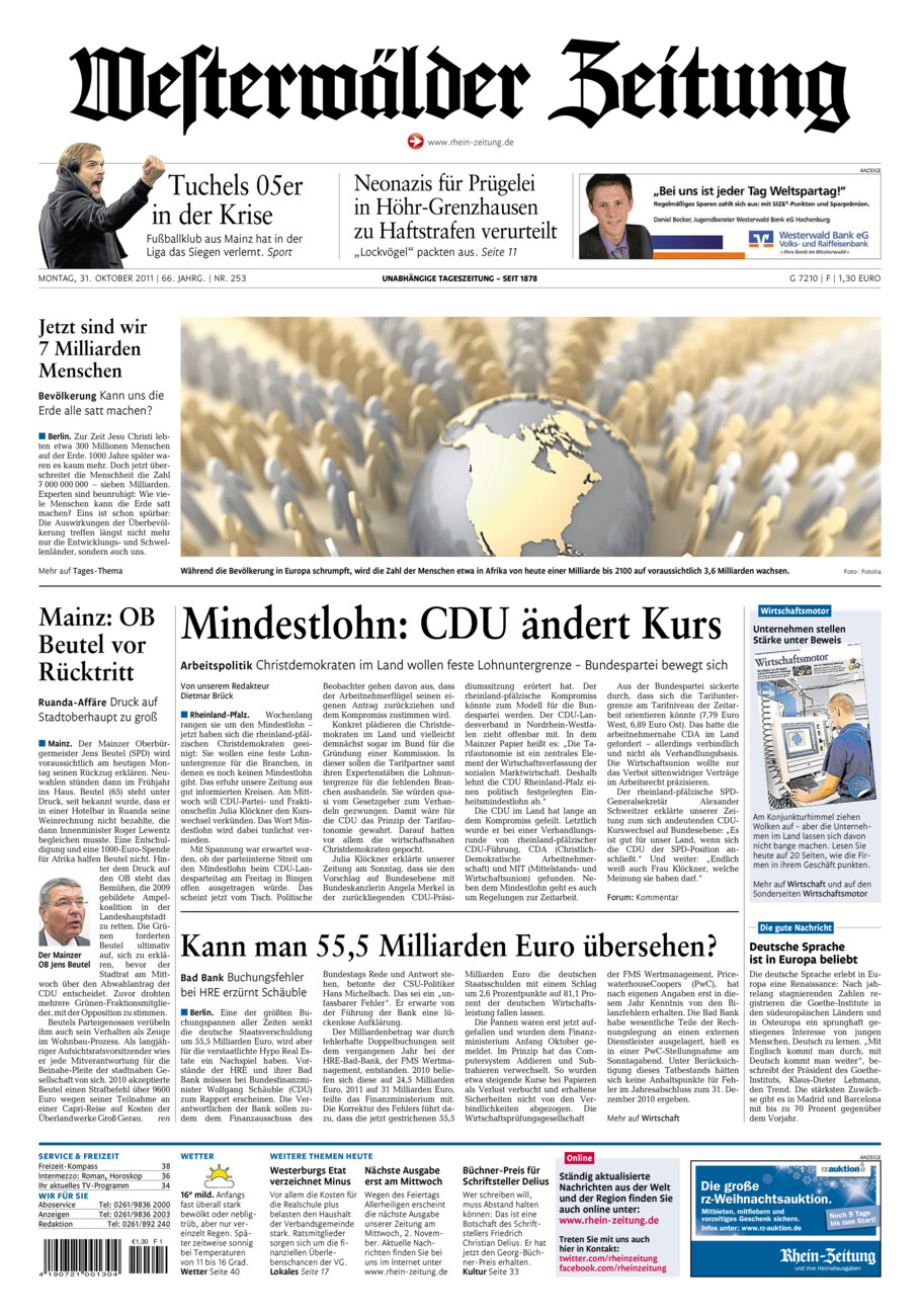 Westerwälder Zeitung vom Montag, 31.10.2011