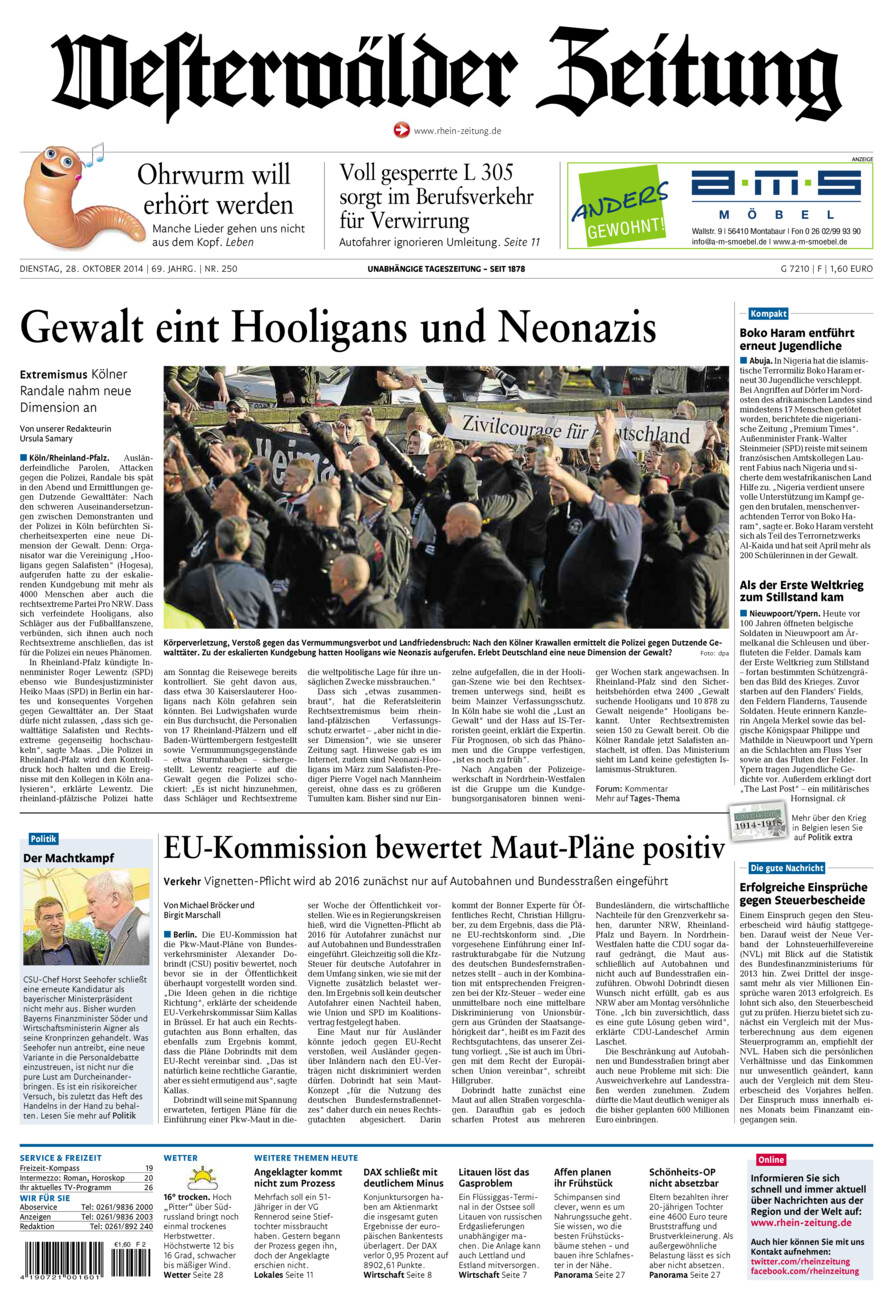 Westerwälder Zeitung vom Dienstag, 28.10.2014