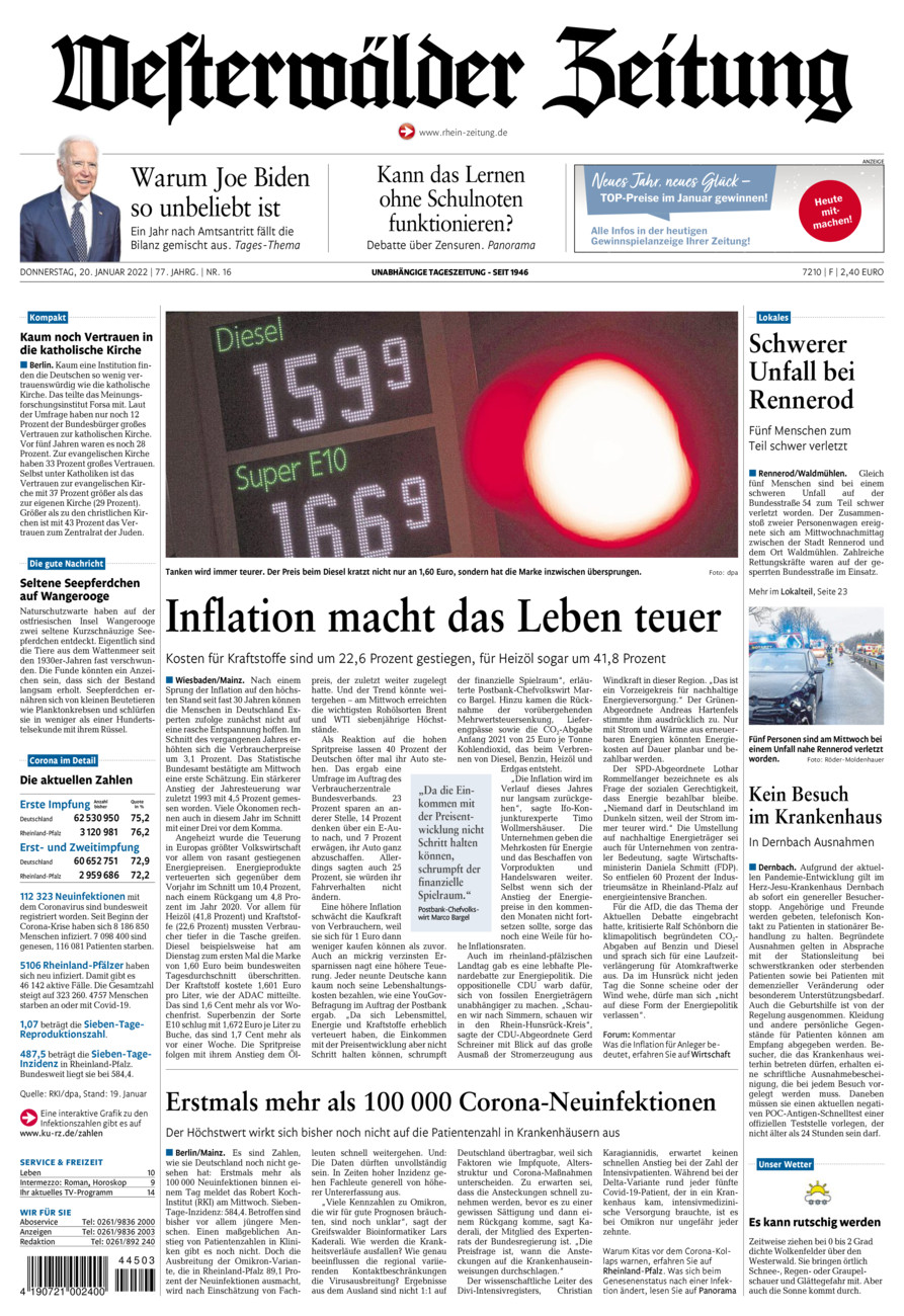 Westerwälder Zeitung vom Donnerstag, 20.01.2022