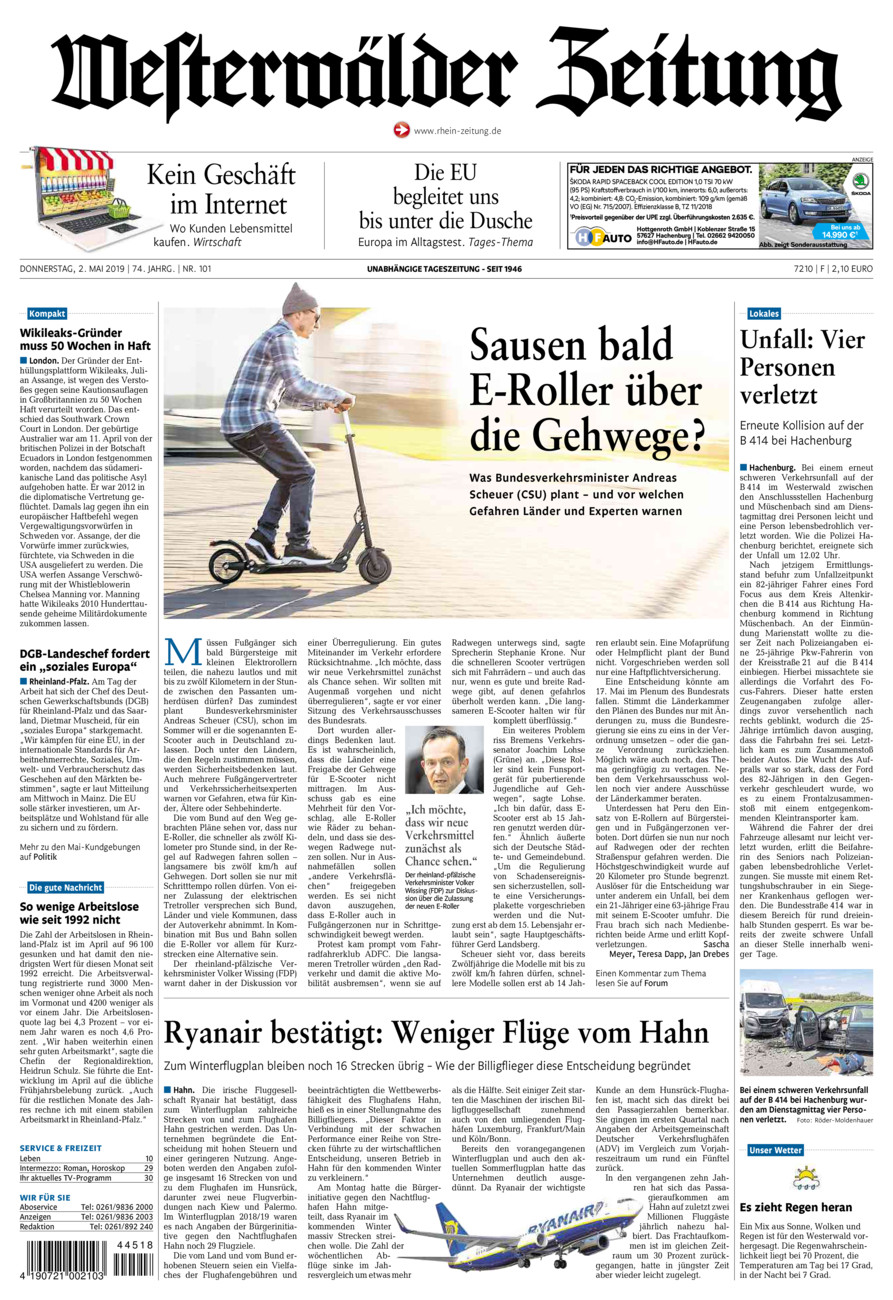 Westerwälder Zeitung vom Donnerstag, 02.05.2019