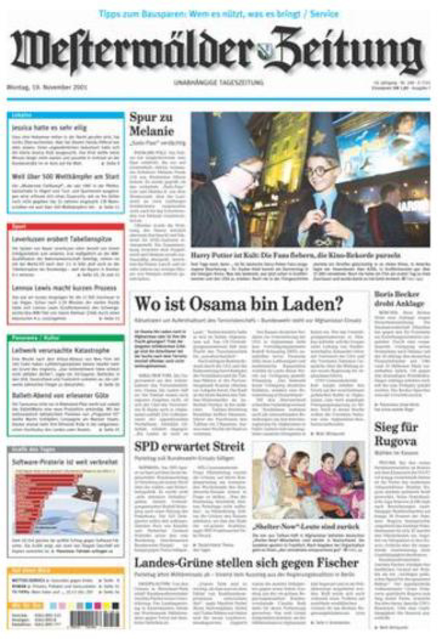Westerwälder Zeitung vom Montag, 19.11.2001