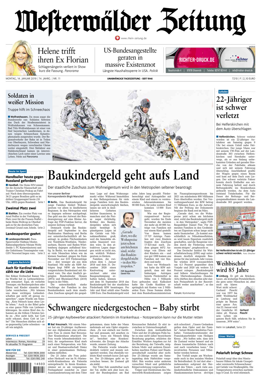 Westerwälder Zeitung vom Montag, 14.01.2019