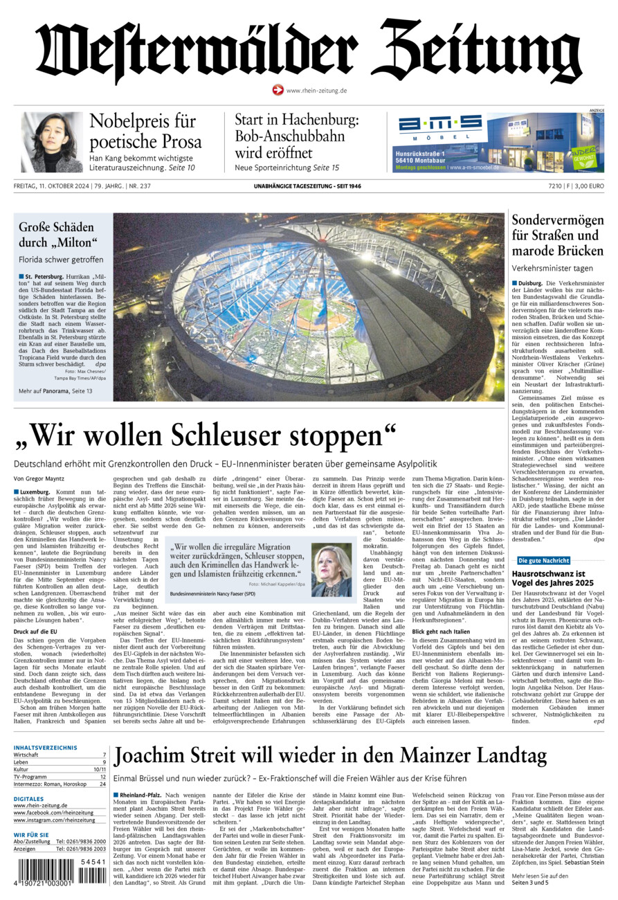 Westerwälder Zeitung vom Freitag, 11.10.2024