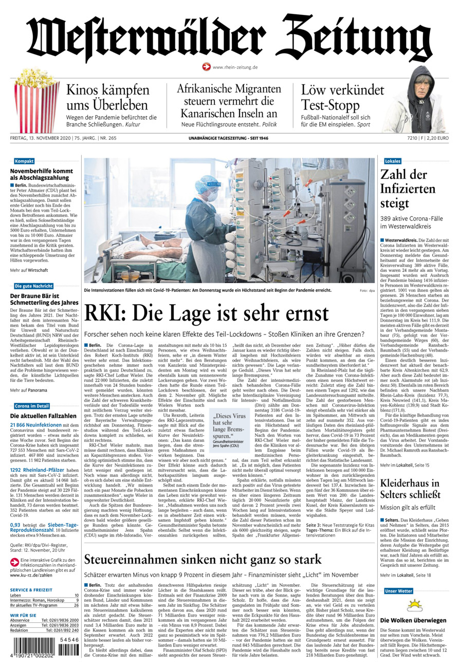 Westerwälder Zeitung vom Freitag, 13.11.2020