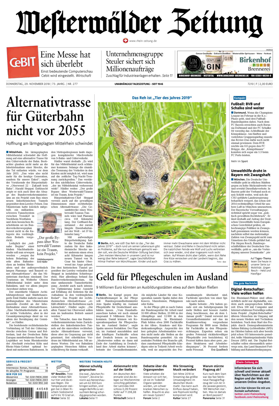 Westerwälder Zeitung vom Donnerstag, 29.11.2018