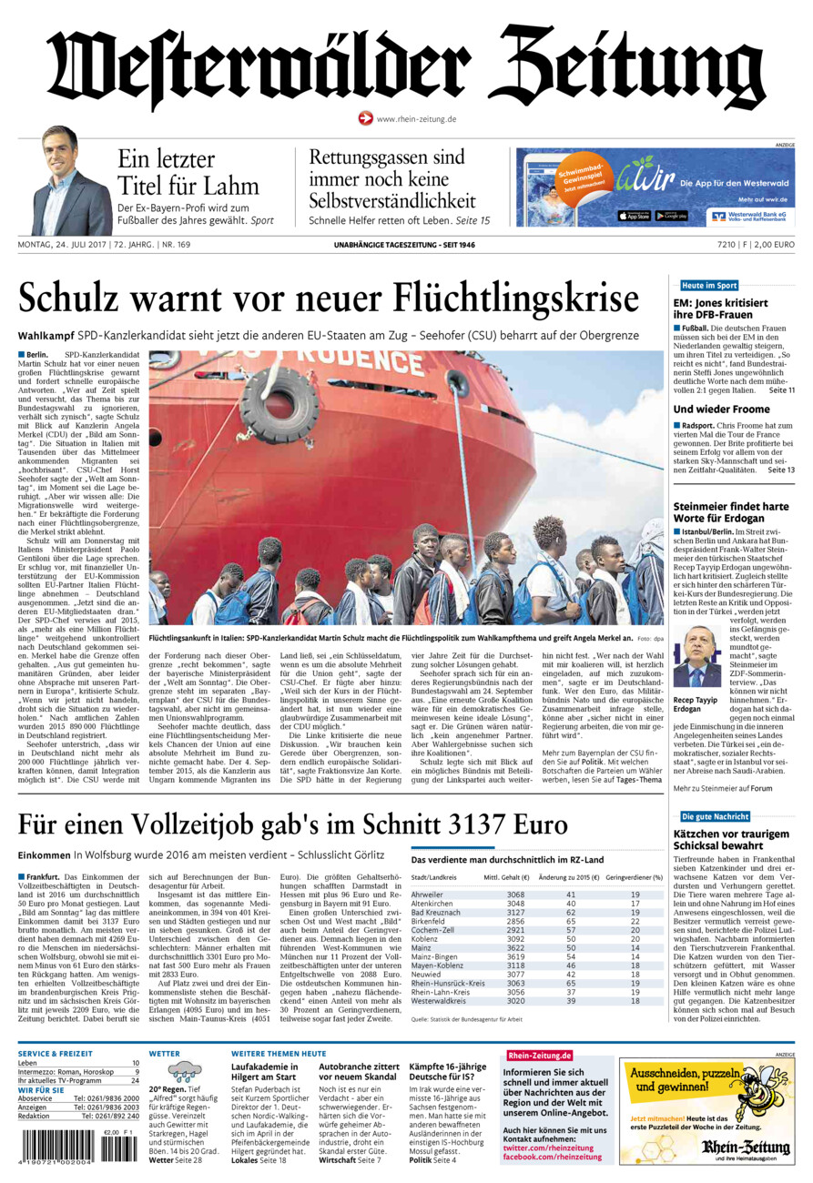 Westerwälder Zeitung vom Montag, 24.07.2017