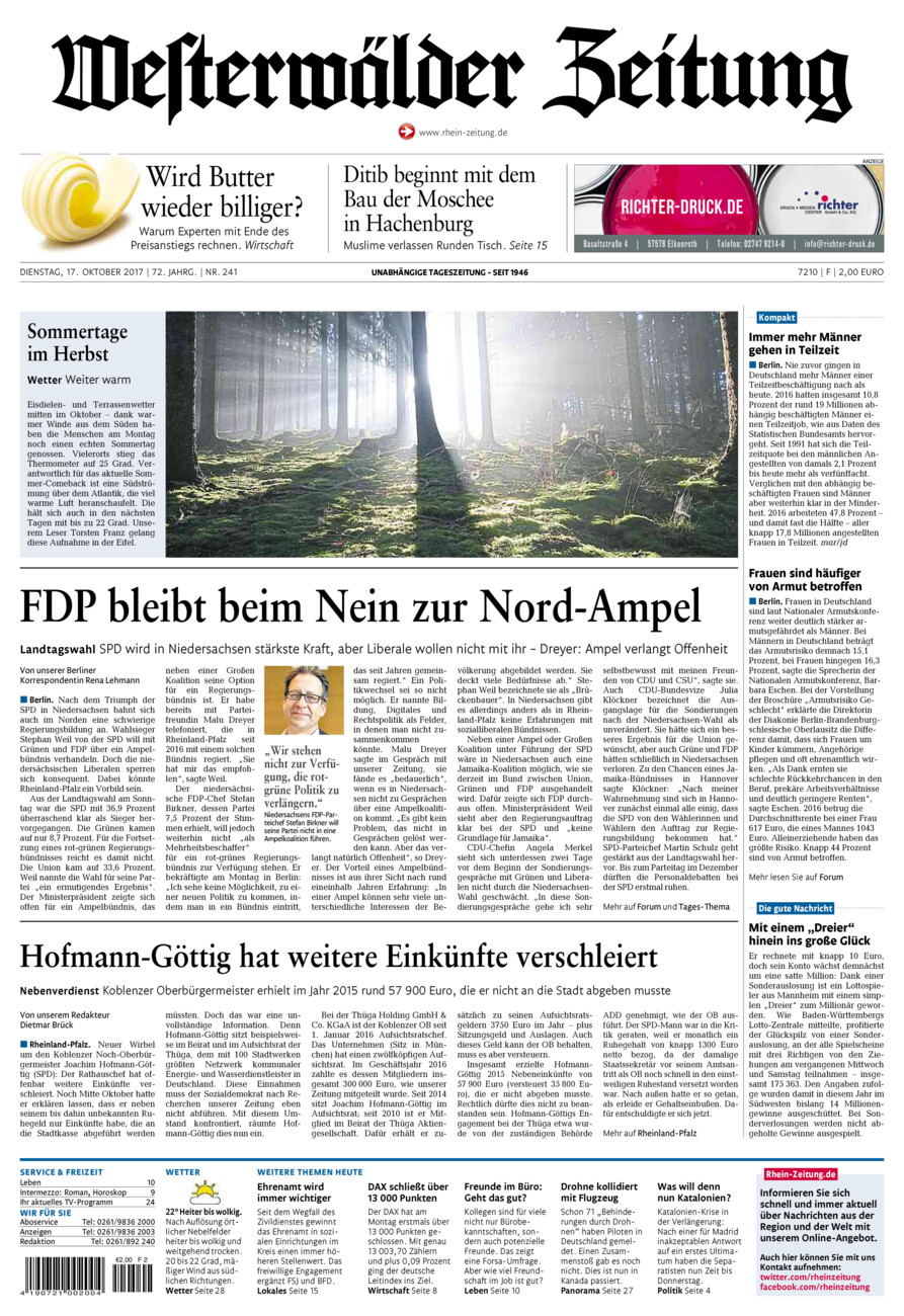 Westerwälder Zeitung vom Dienstag, 17.10.2017
