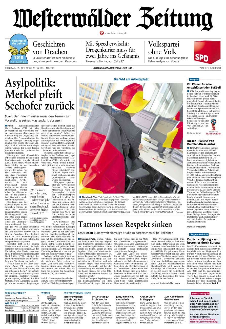 Westerwälder Zeitung vom Dienstag, 12.06.2018