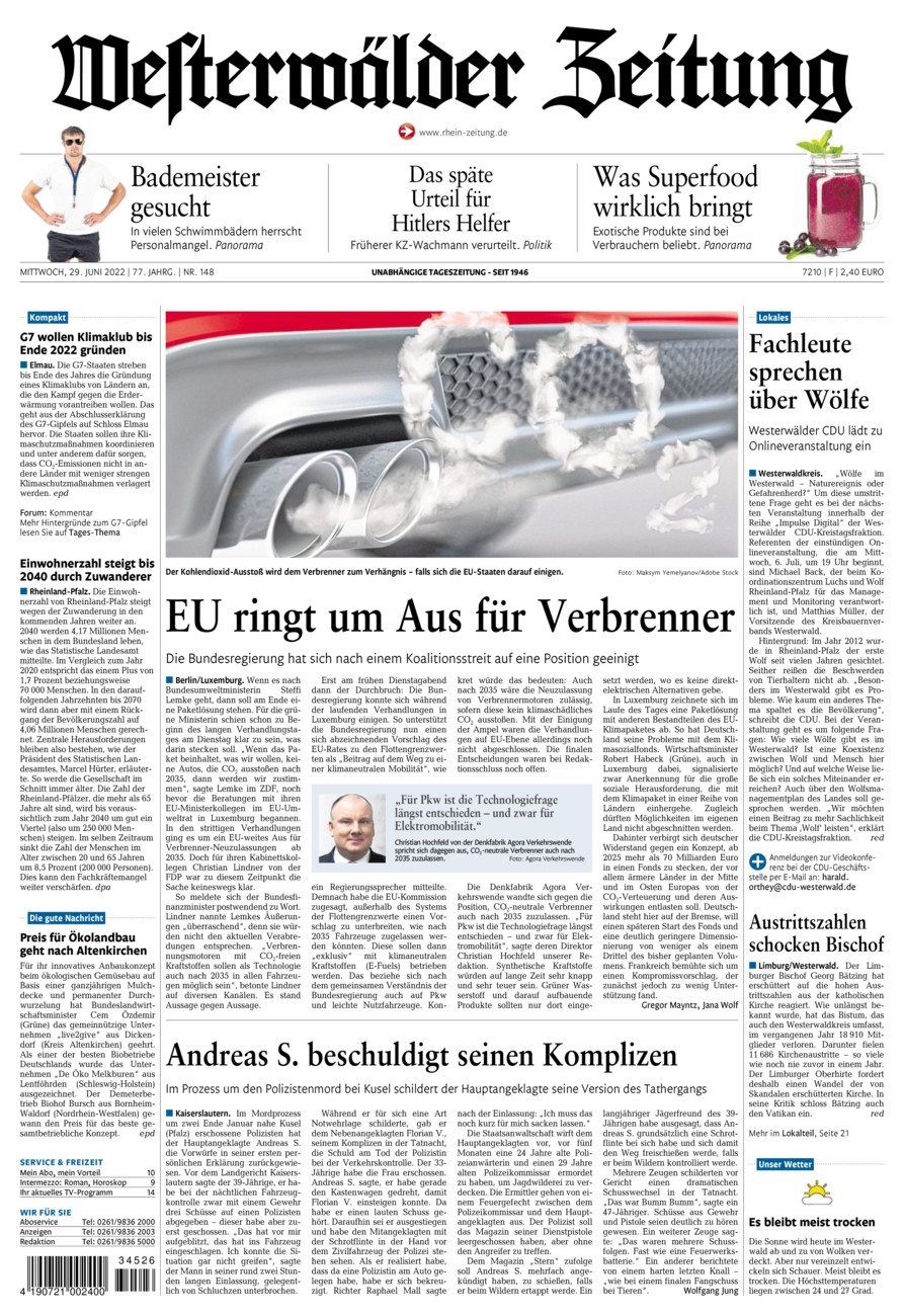 Westerwälder Zeitung vom Mittwoch, 29.06.2022