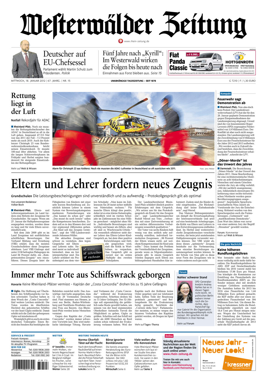 Westerwälder Zeitung vom Mittwoch, 18.01.2012