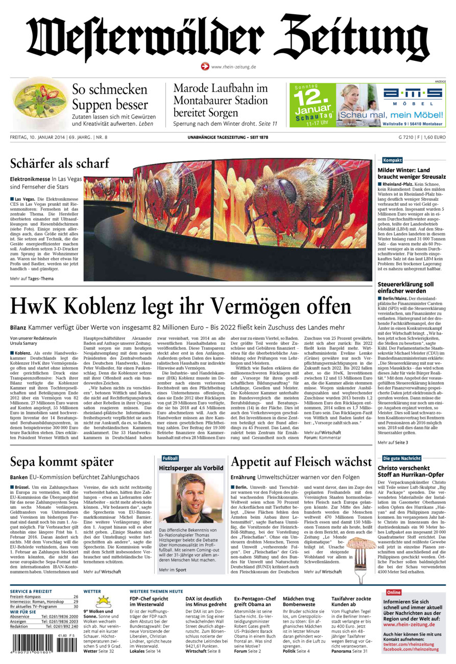 Westerwälder Zeitung vom Freitag, 10.01.2014