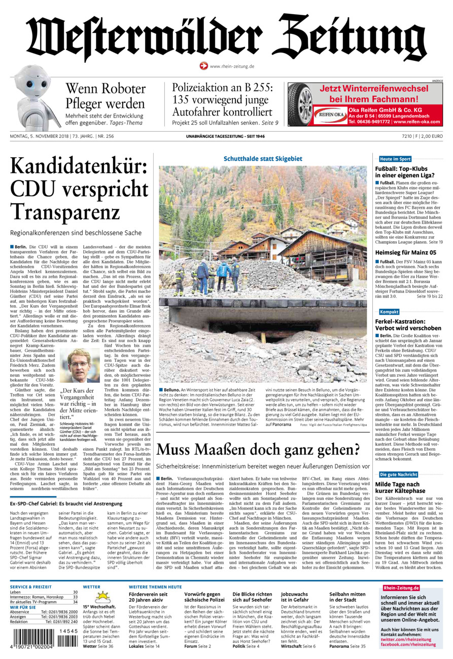 Westerwälder Zeitung vom Montag, 05.11.2018