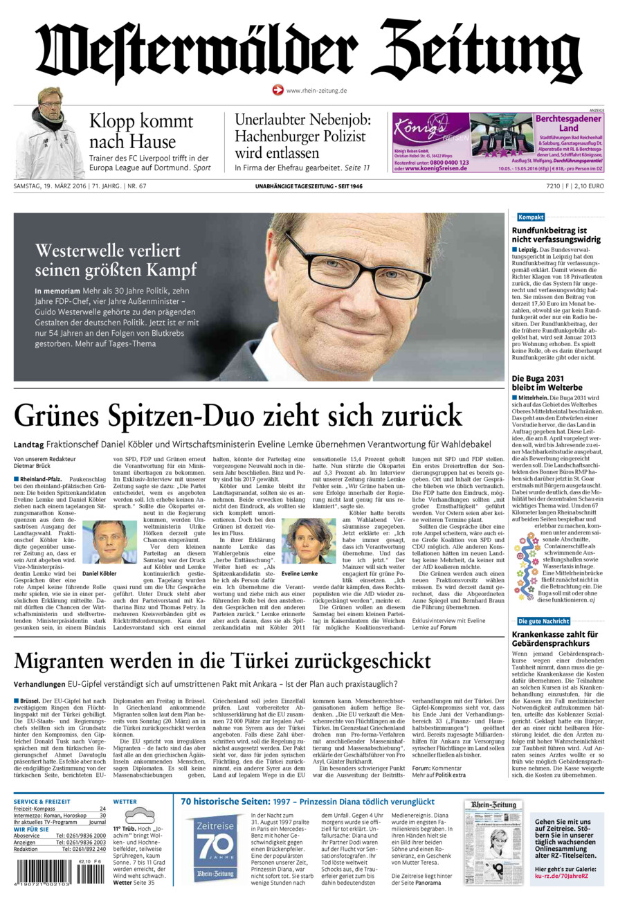 Westerwälder Zeitung vom Samstag, 19.03.2016