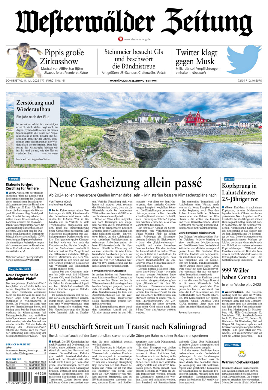 Westerwälder Zeitung vom Donnerstag, 14.07.2022