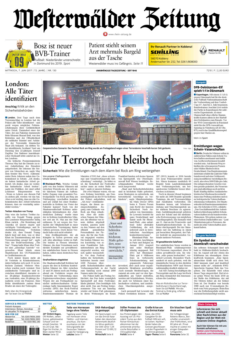 Westerwälder Zeitung vom Mittwoch, 07.06.2017