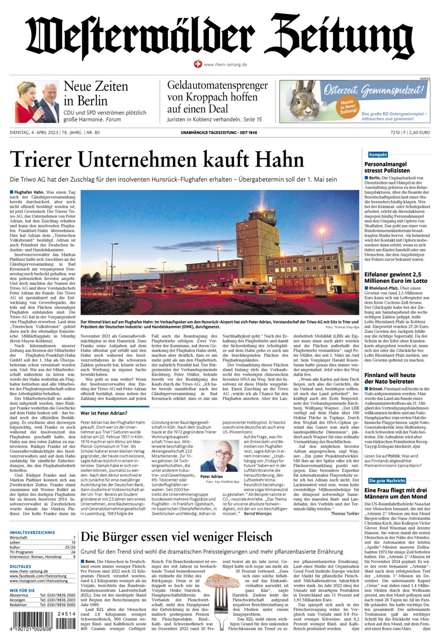 Westerwälder Zeitung vom Dienstag, 04.04.2023