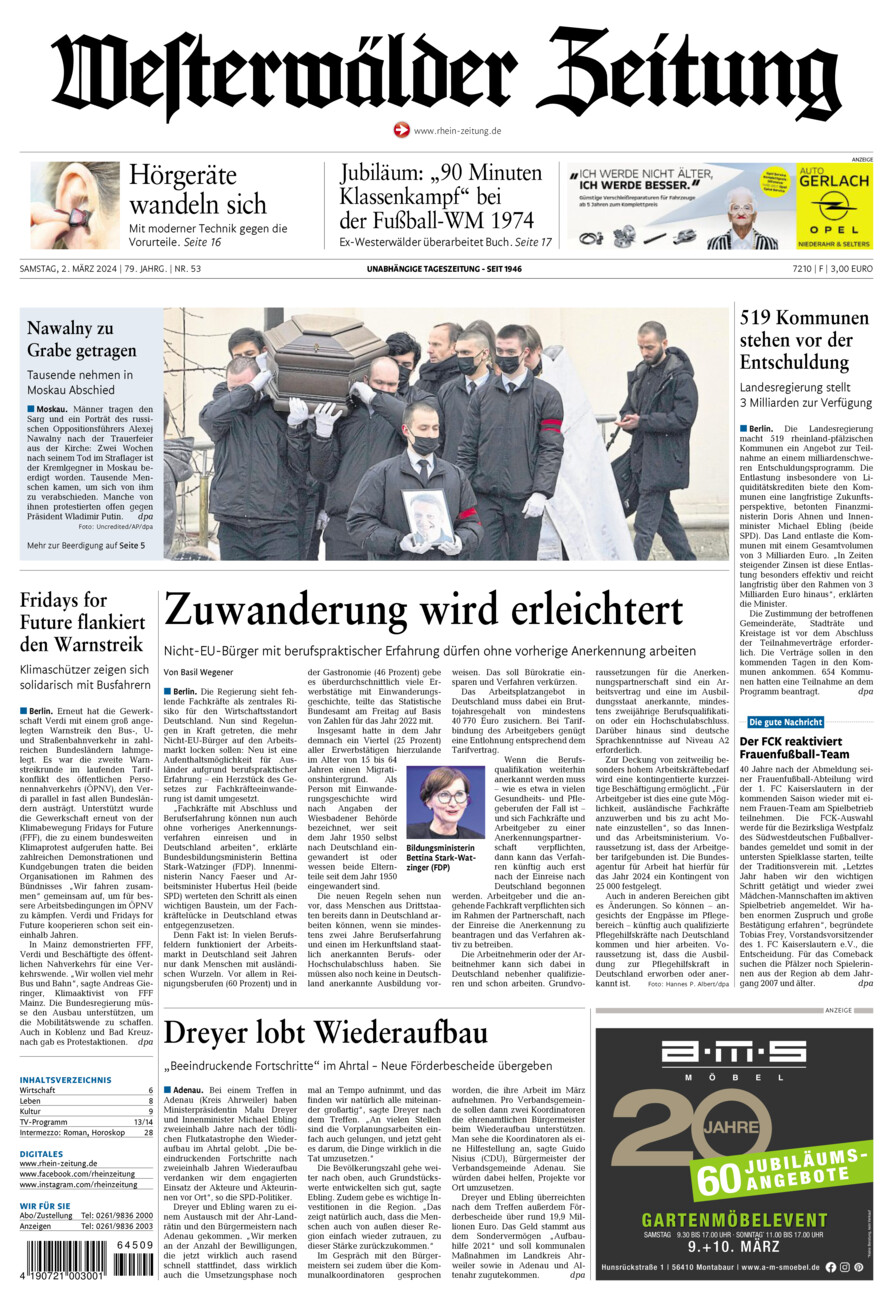 Westerwälder Zeitung vom Samstag, 02.03.2024