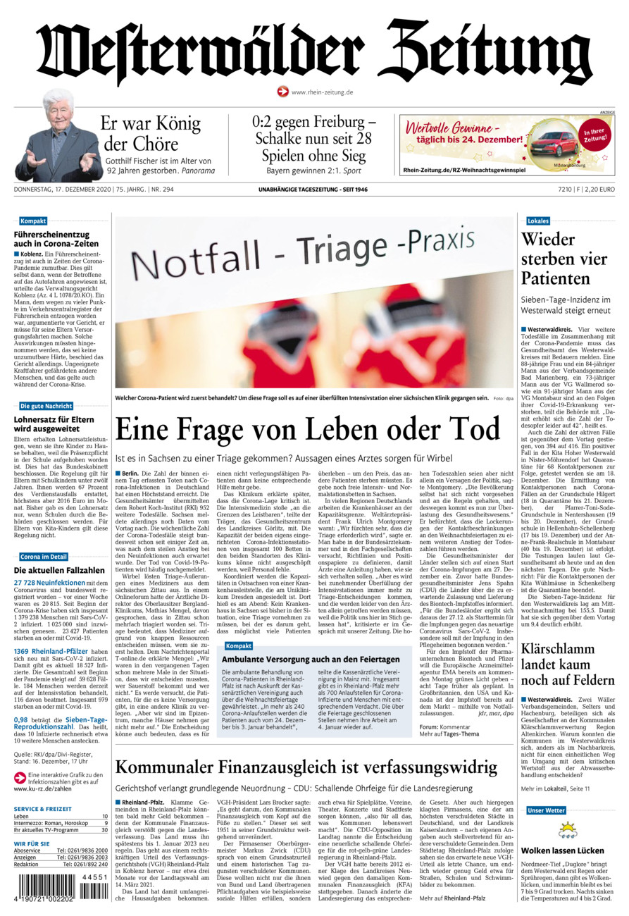 Westerwälder Zeitung vom Donnerstag, 17.12.2020