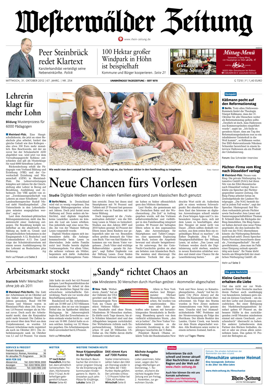 Westerwälder Zeitung vom Mittwoch, 31.10.2012
