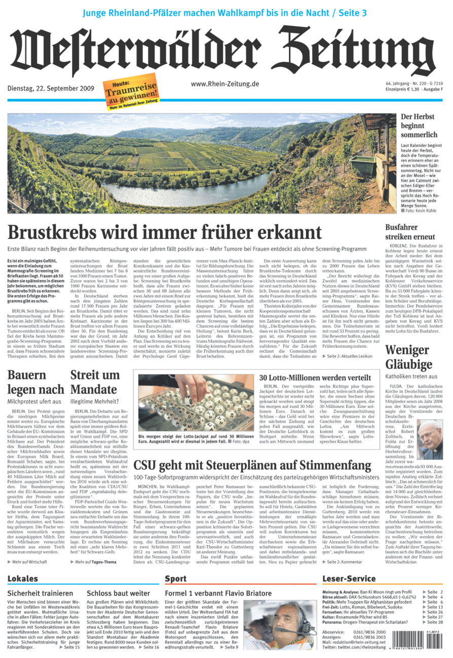 Westerwälder Zeitung vom Dienstag, 22.09.2009