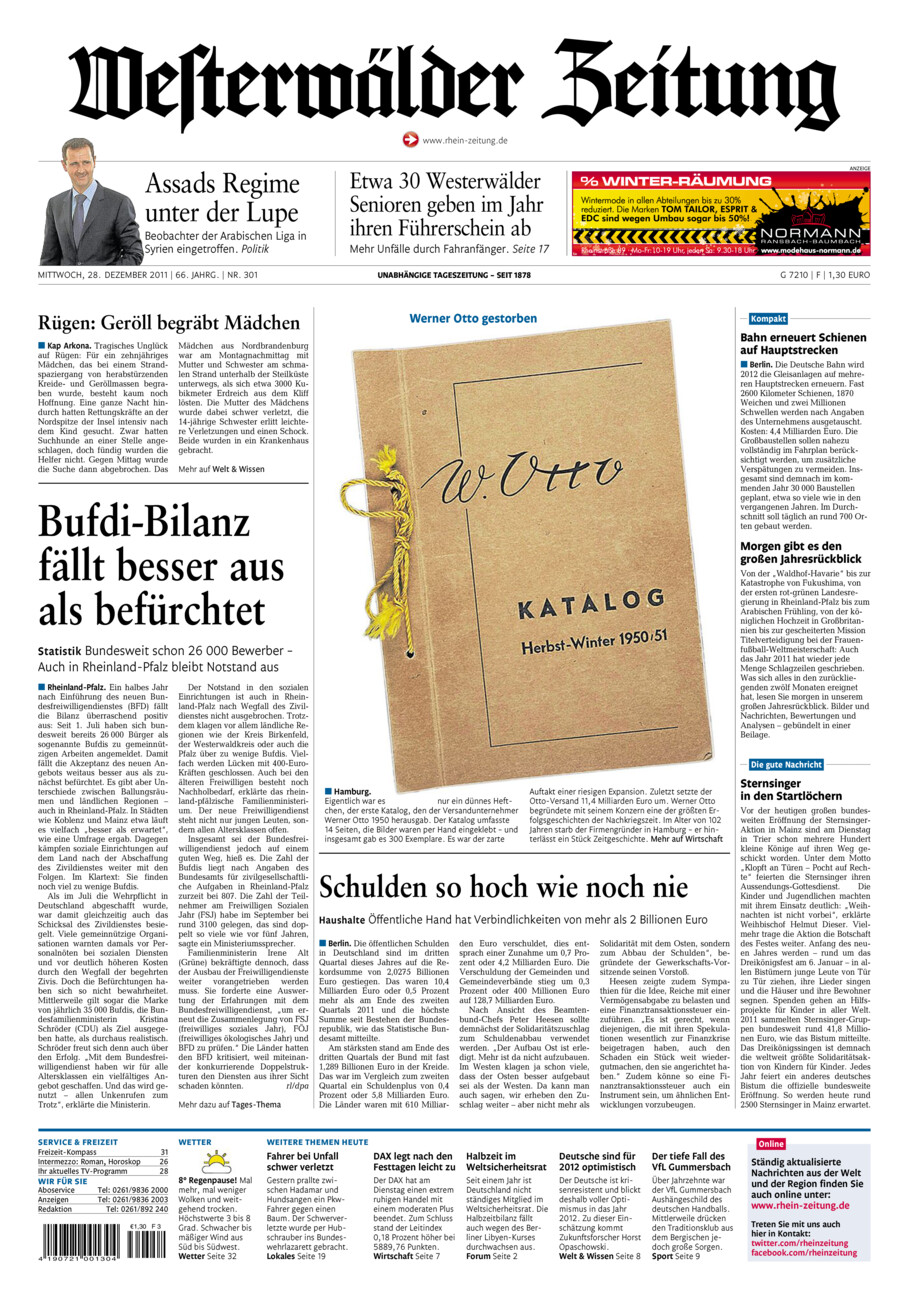 Westerwälder Zeitung vom Mittwoch, 28.12.2011