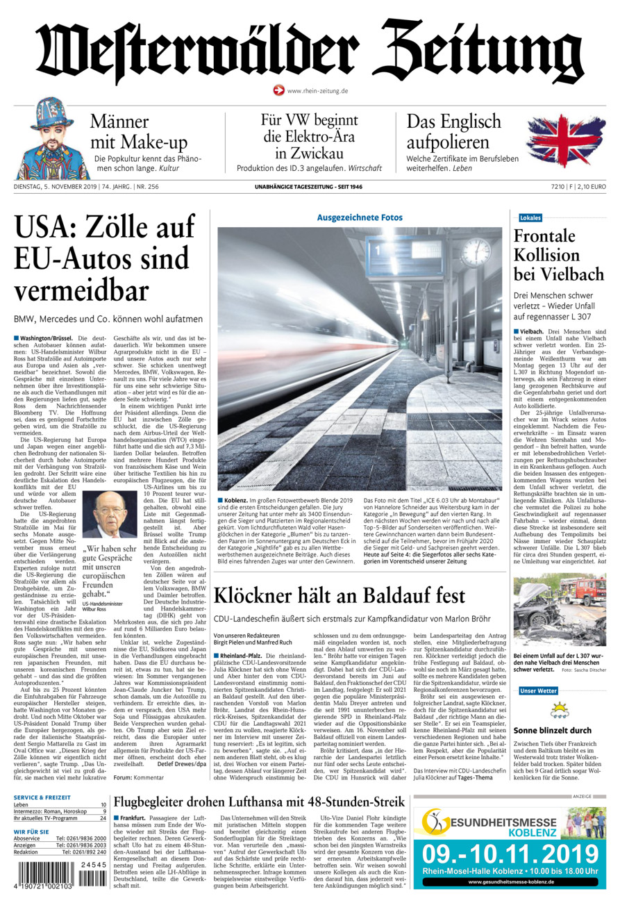 Westerwälder Zeitung vom Dienstag, 05.11.2019