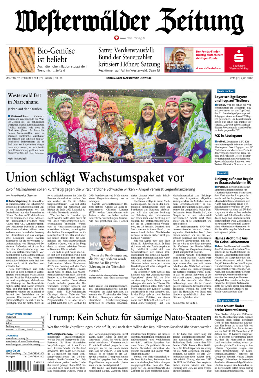 Westerwälder Zeitung vom Montag, 12.02.2024