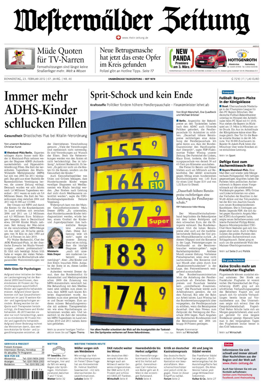 Westerwälder Zeitung vom Donnerstag, 23.02.2012