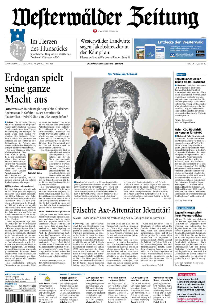 Westerwälder Zeitung vom Donnerstag, 21.07.2016
