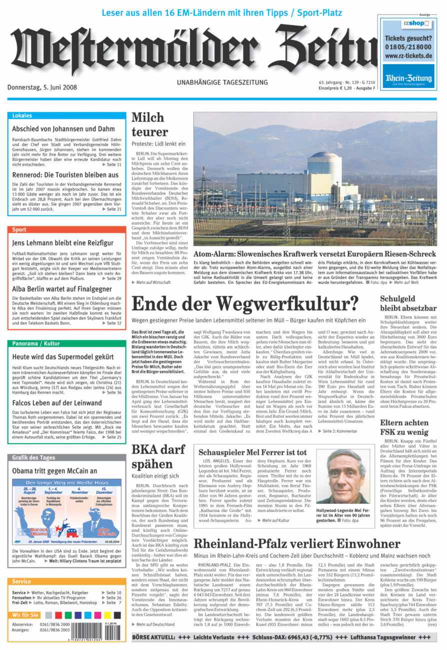 Westerwälder Zeitung vom Donnerstag, 05.06.2008