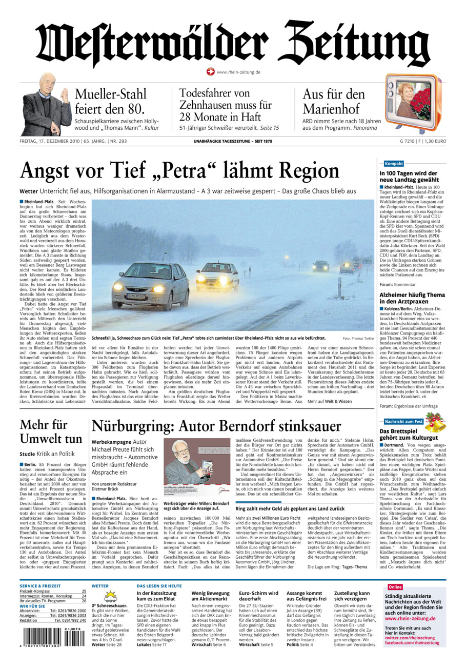 Westerwälder Zeitung vom Freitag, 17.12.2010
