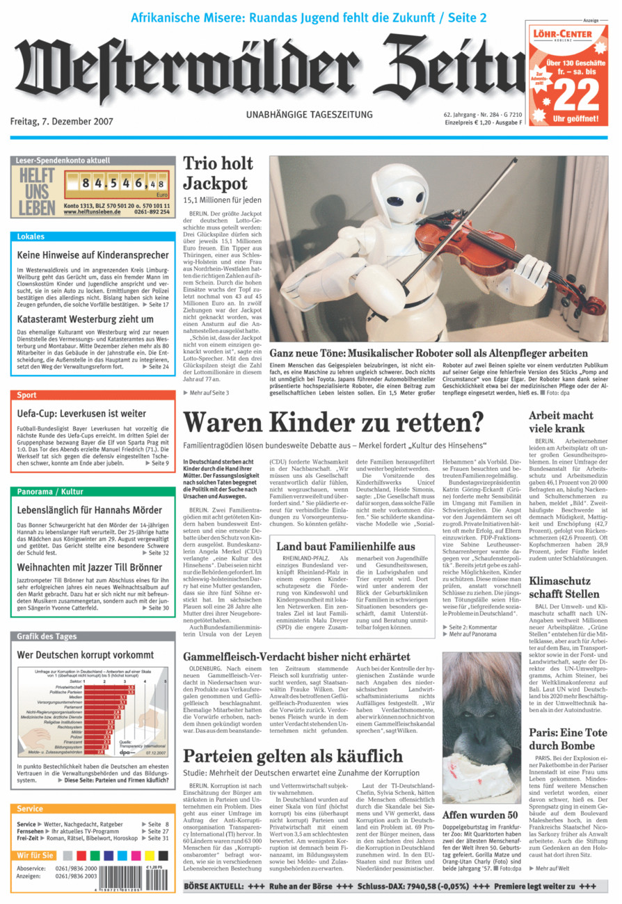 Westerwälder Zeitung vom Freitag, 07.12.2007
