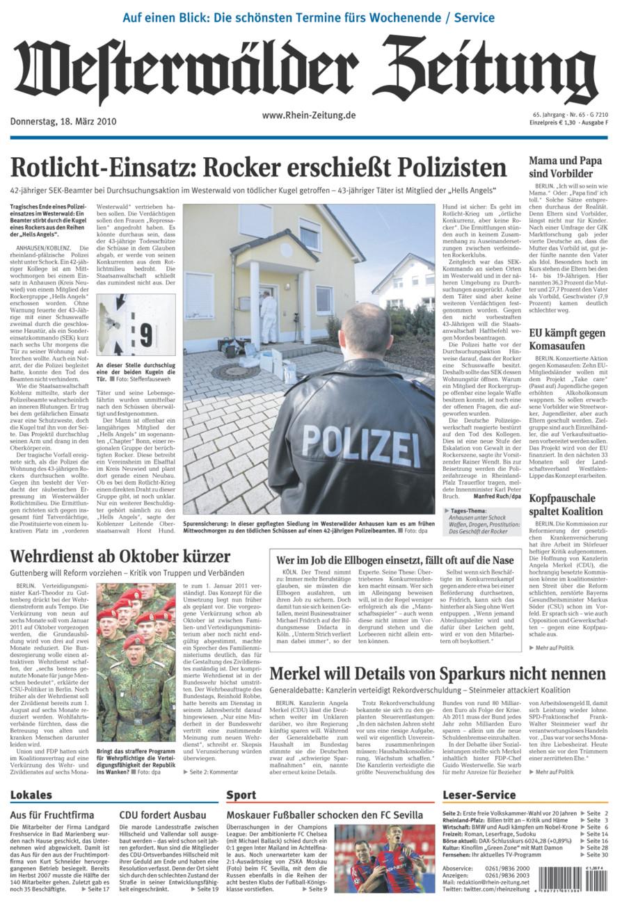 Westerwälder Zeitung vom Donnerstag, 18.03.2010