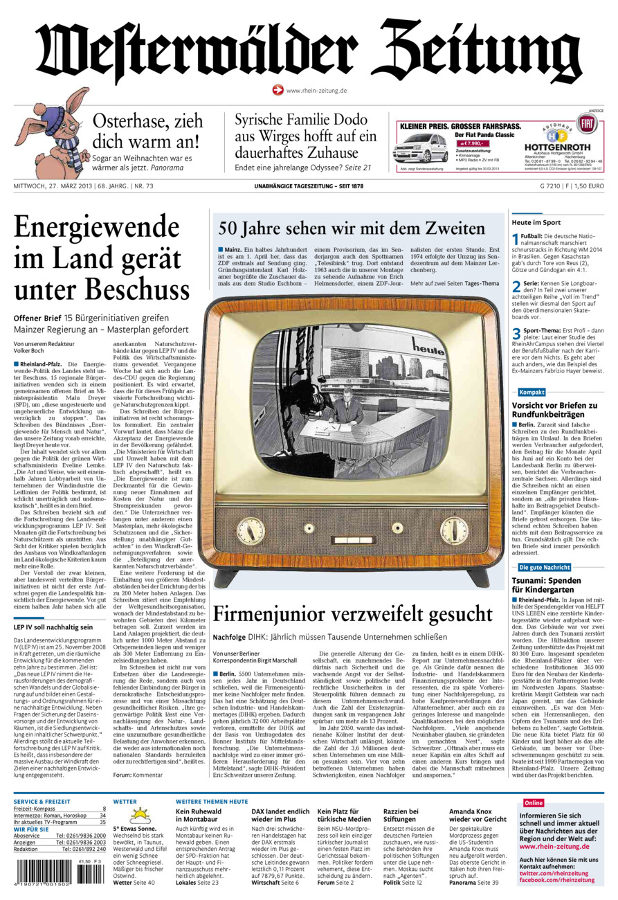 Westerwälder Zeitung vom Mittwoch, 27.03.2013