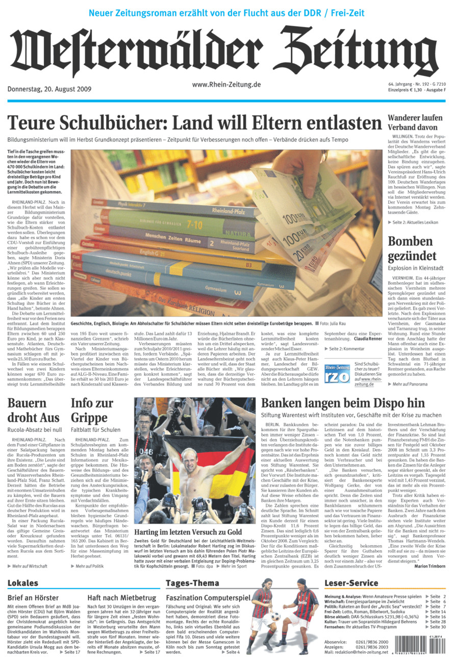 Westerwälder Zeitung vom Donnerstag, 20.08.2009