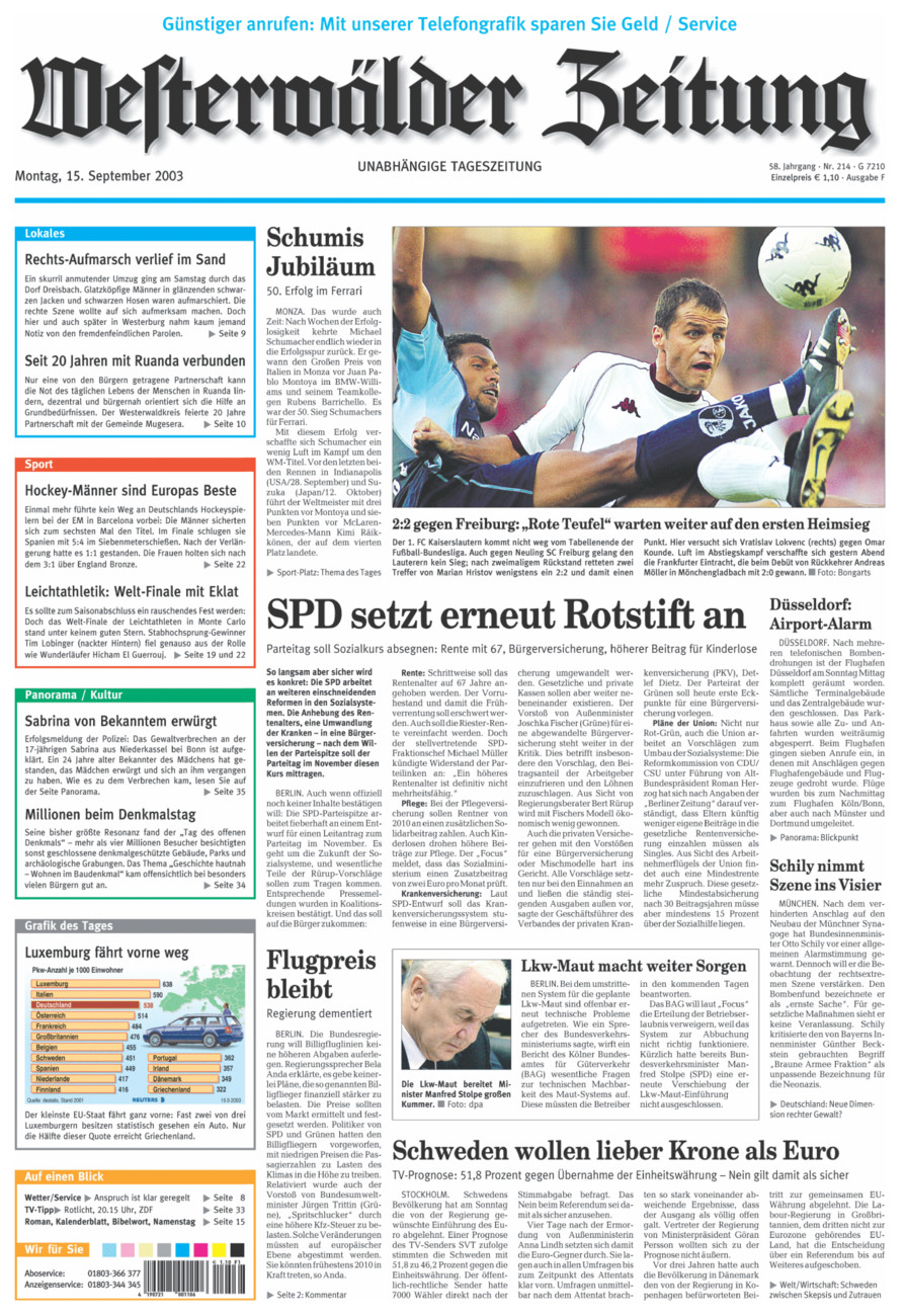 Westerwälder Zeitung vom Montag, 15.09.2003