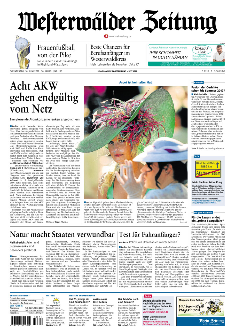 Westerwälder Zeitung vom Donnerstag, 16.06.2011