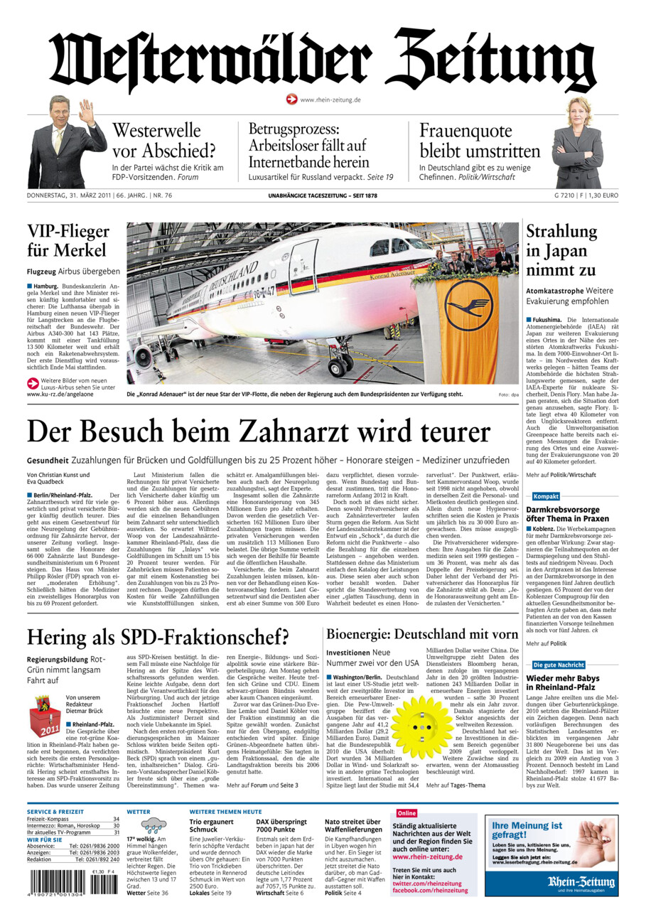 Westerwälder Zeitung vom Donnerstag, 31.03.2011