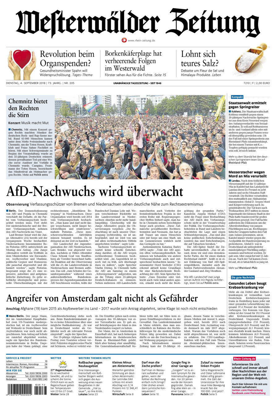 Westerwälder Zeitung vom Dienstag, 04.09.2018