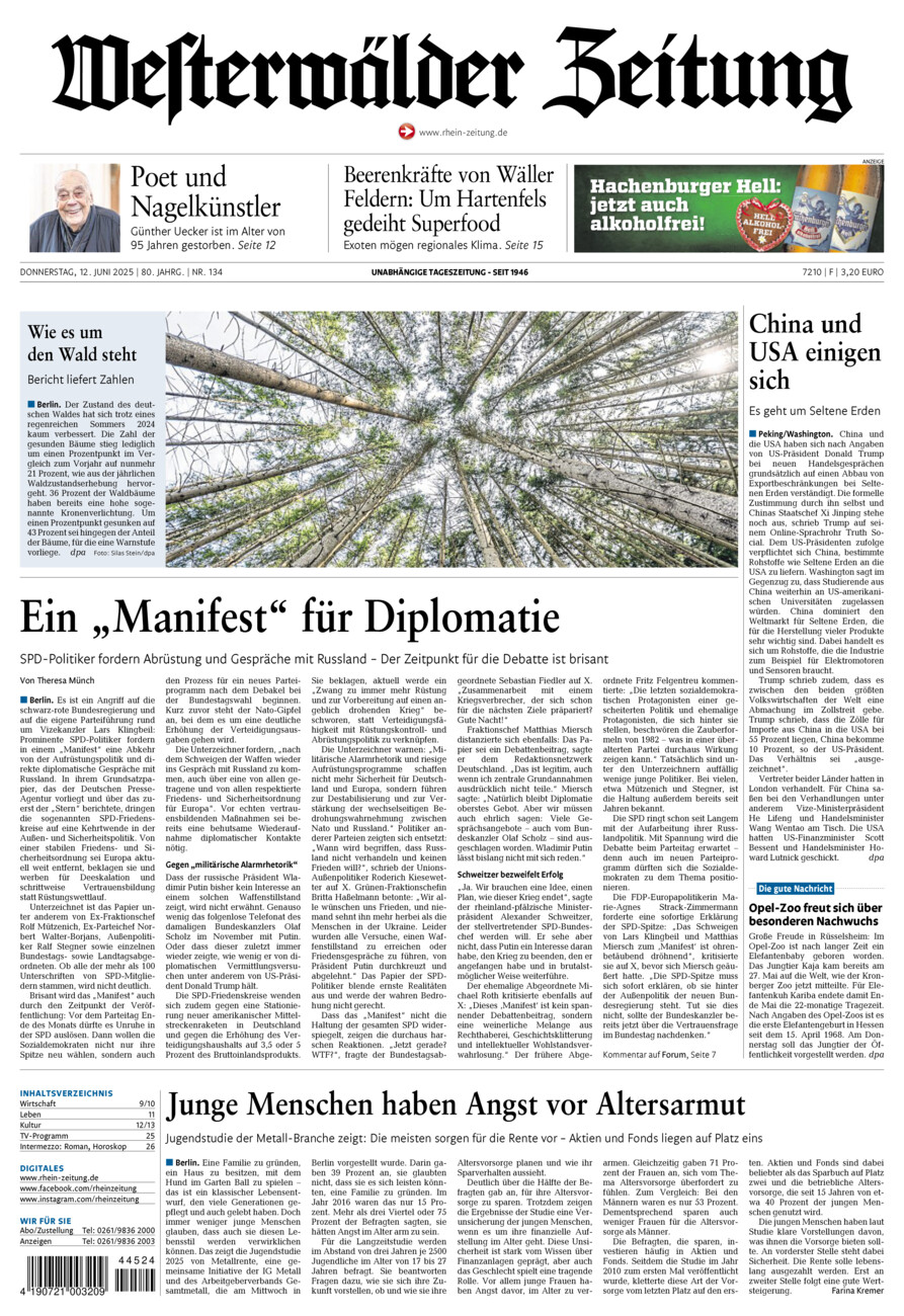 Westerwälder Zeitung vom Donnerstag, 12.06.2025