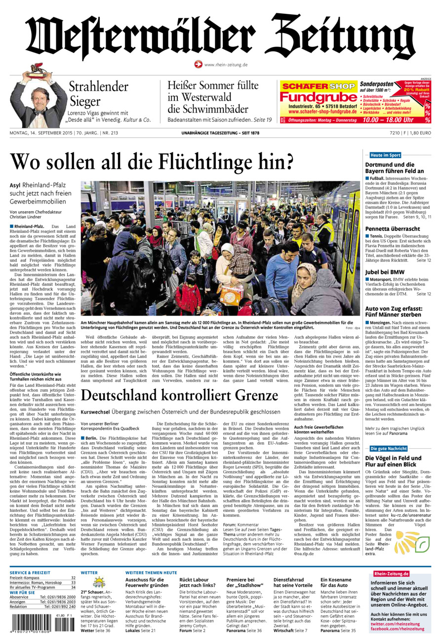 Westerwälder Zeitung vom Montag, 14.09.2015