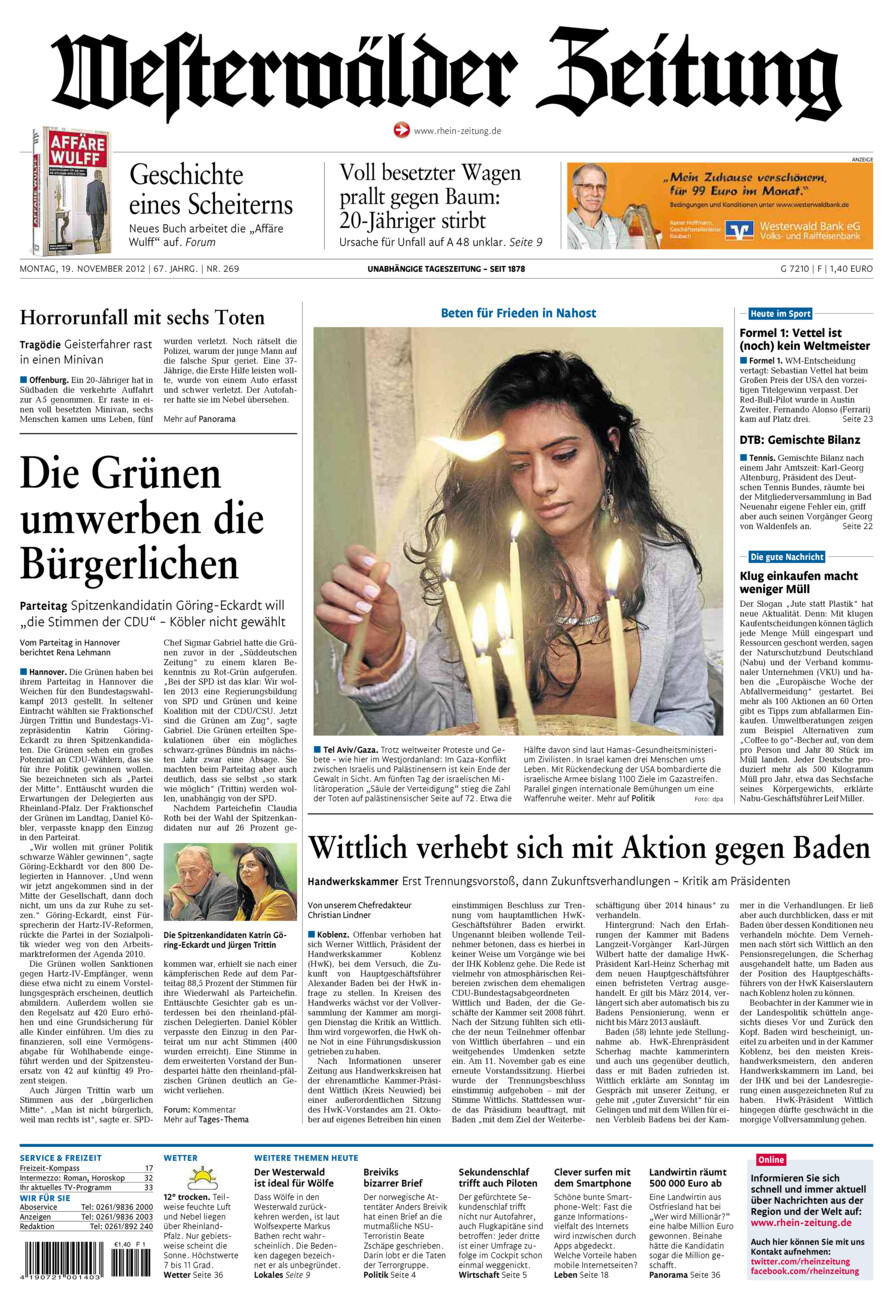 Westerwälder Zeitung vom Montag, 19.11.2012