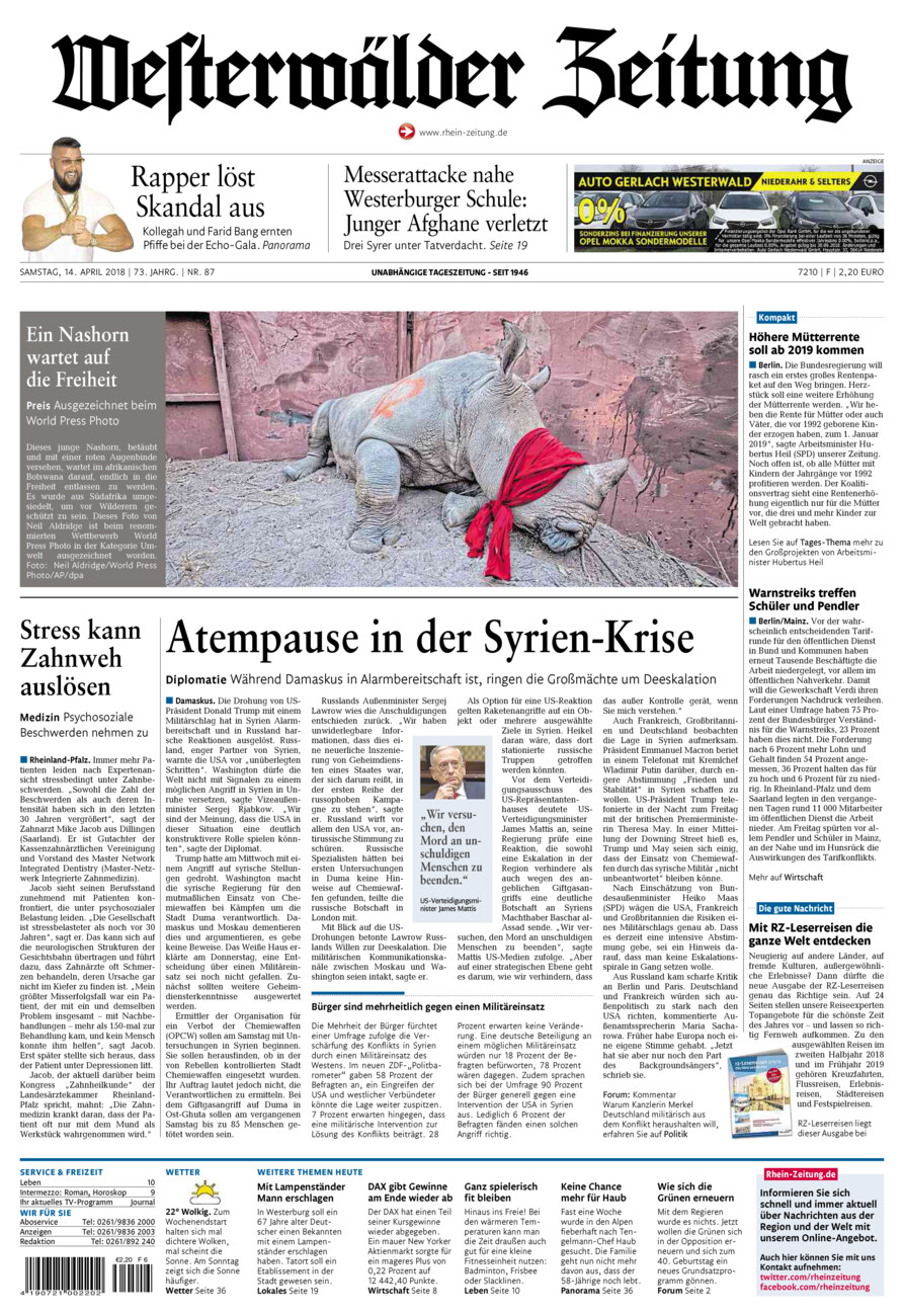 Westerwälder Zeitung vom Samstag, 14.04.2018